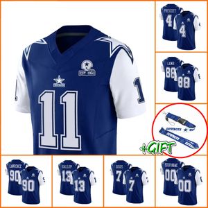 Futbol Formaları Dallas''''cowboys''Men 4 Dak Prescott 90 Demarcus Lawrence 11 Micah Parsons 88 Ceedee Lamb Kadın Gençlik Özel Donanması 2023 F.U.S.E. 1960 Limited Jersey ile