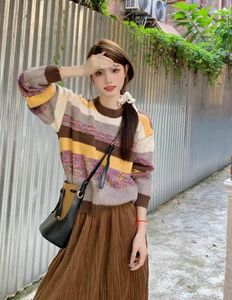 Work Dresses Contrast Striped Knitted Sweater Skirt Suit Women Fashion Velvet Black Skirts Top Autumn Winter Clothes Two-piece Set