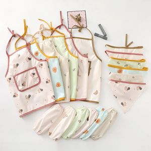 3pcsset baby kids幼児の防水性と耐染症のエプロンバンダナスリーブアートスモックフィーシングビブアクセサリー1236か月240125