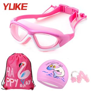 Professional Children Swimming Goggles With Earplug Antifog HD Kids Glasses Pool Cap Bag Set Waterproof Diving Eyewear 240123