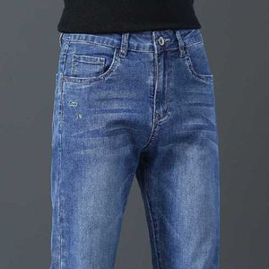 Jeans designer herr sommar tunna mångsidiga porslin-chic tryckt modemärke elastiska smala passformar små fötter raka ben byxor för