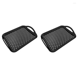 Tea Trays 2X Rectangular Non-Slip Plastic Tray With Handle Black Suitable For Home Kitchen And Dining Room