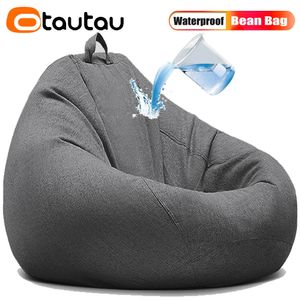 OTAUTAU Outdoor Waterproof Bean Bag Cover with Stool Case Wash-free Cotton Linen Beanbag Chair Floor Seat Pouf Ottoman DD1FSM1T 240118