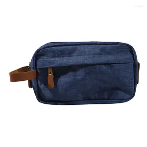 Cosmetic Bags 2024 Casual Canvas Bag With Leather Handle Travel Men Wash Shaving Women Toiletry Storage Waterproof Organizer