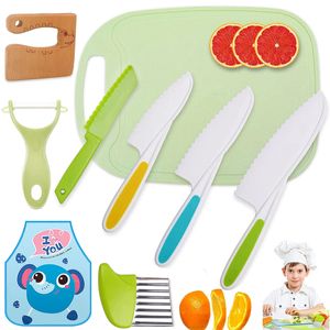 Kids Cooking Cutter Set Kids Knife Toddler Wooden Cutter Cooking Plastic Fruit Knives to Cut Fruits Crinkle Kitchen Supplies 240118