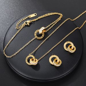 Luxury Elegant Stainless Steel Roman Numerals Jewelry Set for Women Crystal Earrings Bracelet Necklace Gift 240125