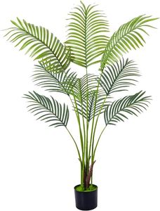 Aphighjoy 4ft 4ft areca Palm Plant مع جذوع طبيعية الأوراق اللمسة الحقيقية ، شجرة نخيل مزيفة مع وعاء مستقر ، نبات فو للديكور الحديث الداخلي هدية المنزل