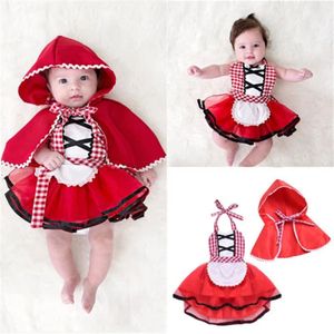 Nascido Criança Bebê Meninas Halter Tutu Romper Vestido Manto Vermelho Little Red Riding Hood Outfits Party Cosplay Costume 024m 240118