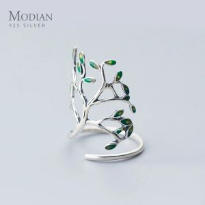 Ringar Modian Hyperbole Plant Finger Ring For Women Real Sterling Sier Tree Branch Leaves Justerbara ring Fina smycken 2020 NYTT