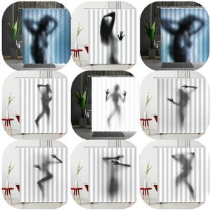 Duschgardiner Sexiga kvinnor Bad Shadow Curtain Set With Hooks Girl Portrait Badrum för heminredning Hängande tygtyg