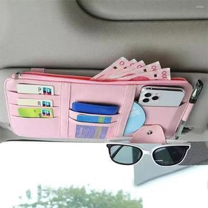 Organizzatore per auto Portaoggetti per occhiali Porta carte per occhiali da sole per auto con visiera parasole multifunzione in pelle PU