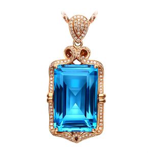 Necklace Luxury 5 carats blue crystal topaz aquamarine gemstones pendant necklaces for women rose gold color choker jewelry bijoux bague