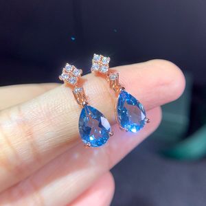 Jewelry Earrings Sea Blue Crystal Zircon Diamond Water Drop Shape Long style Earrings 18K Rose Gold Plated Earrings Student Girlfriends Birthday Gift