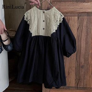 Girl Dresses RiniLucia 2024 Baby Girls Long Sleeves Lace Dress For Age 2-7 Years Fashion Kids Vestidos Children Clothing