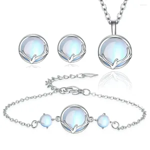 Halskette Ohrringe Set Handdekoration Damen Licht Luxus Nische Mondstein Geweih Mond Hirsch Vielseitiges Armband