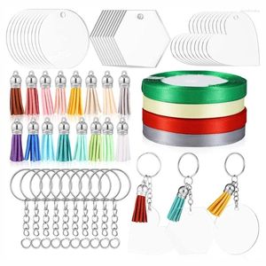 Keychains 36st Rund Clear Acrylic Keychain Blanks Kit med tofsels Jump Rings Ribbons hängsmycken för DIY Crafting Making Tool