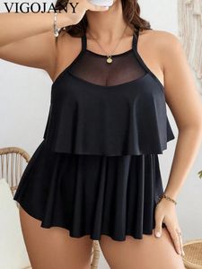 Costumi da bagno da donna VigoJany 2024 Black Verge Plus Size Tankini Set Donna Back Cross Hollow Big 2 pezzi Costume da bagno Summer Beach Large Bathing