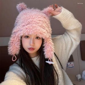 Berets Cute Animal Women Winter Sherpa Peru Hat Imitation Mink Hair Ear Warmth Protection Bomber Men Fashion Cold Cover Cap