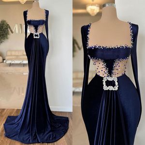 Retro Crystal Evening Dresses Illusion Prom Gowns Custom Made Long Sleeve Velvet Cutaway Sides Formal Party Dresses Plus Size