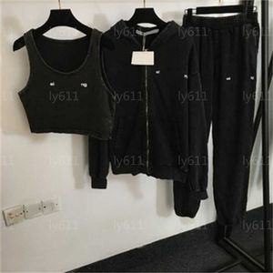 Designer Tracksuit Women Summer Sweatsuits For Women Black Three Piece Jogging Suit Sets Letter Printed Vest Hooded Zipper Jacket Casual Pants Womens Tracksuits