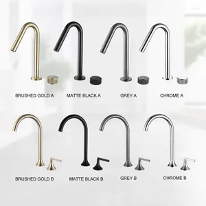 Bathroom Sink Faucets Brushed Gold Basin 2 Pieces Separate Faucet Black Chrome Solid Brass Dual Holes And Cold Mixer With Hoses