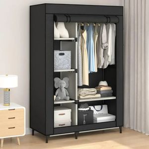 Canvas Wardrobe Portable Closet Clothes Storage with 6 Shelves and Hanging RailNonWoven Fabric 240125