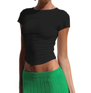 Camiseta básica justa de manga curta para mulheres cor sólida Skims Dupes Camisa Y2k Skinny Crop Tops Verão Saindo Roupas de treino Sexy emagrecimento