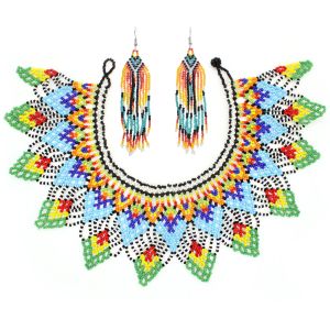 Charm African Ethnic Tribal Colorful Poed Bib Choker Halsband örhängen Set för kvinnor Brud Bohemiska indiska krage sjalsmycken