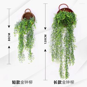 Decorative Flowers Artificial Golden Bell Willow Wall Hanging False Flower Rattan Bar Dining Room Kindergarten Family Garden Wedding