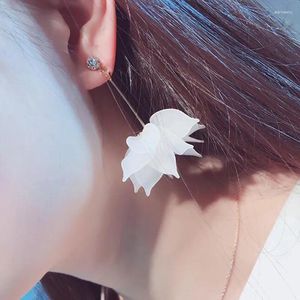 Stud Earrings Fashion Elegant Lady Lotus Petal Multi-layer 5 Colors Flower Long With Crystal Women Party Birthday Gift