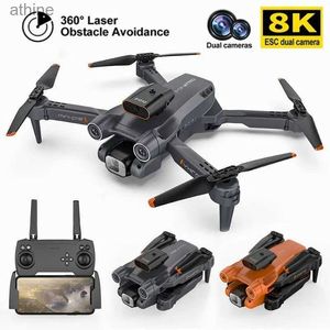 Drohnen 2023 P12 Drohne 8K HD Dual Kamera Mini Drohne Hindernisvermeidung Optischer Fluss WIFI FPV RC Hubschrauber Faltbarer Quadcopter Geschenk YQ240129