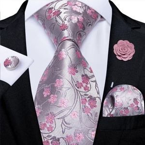 Neck Ties 100% Silk Floral Pink For Men Wedding Party Man Tie Handkerchief Brooch Cufflinks Set Accessories Gravata DiBanGu 221205305a