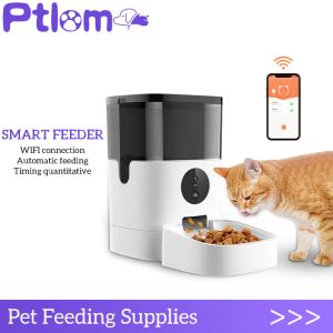 Matare 4L PET Automatisk matare WiFi/Button Version Timed SMART Remote Control Voice Recorder Dog Cat Food Dispenser Pet Food Device