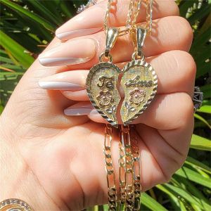 Necklace Heart Necklace TE AMO Two Piece Set Figaro Chain Rose Pendant Golden Love Jewelry Valentine's Day Present Couple Accessories