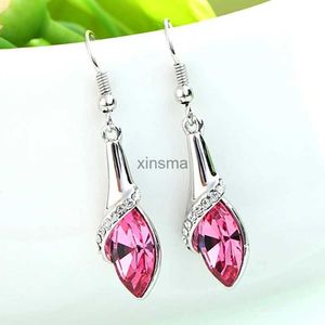 Stud Dark Pink Blue Water-Drop Crystal Drop Earrings For Women New Trendy Silver Color Rhinestones Hookörhängen Dingle Ear Jewelry YQ240129