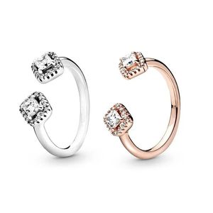 Ny Sparkle Ring Cz Diamond Open Rings Women Jewelry för 925 Sterling Silver Wedding Ring Set med originallåda