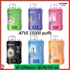 ATVS Puff 15000 bar do szyi lina jednorazowa E-papieros wapka z inteligentnym ekranem ekranowym 650 mAh Vaper desechable 15K Puffs 12flavors 2% 5% pudełko