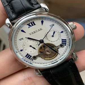 TM Watch Nowa czarna skórzana moda mechaniczna męska stal nierdzewna Automatyczny ruch zegarek Business Sports Na rękę