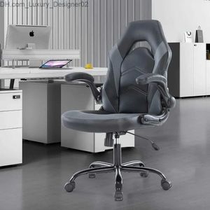 Other Furniture Office Chair - Ergonomic Gaming Executive Desk Chair with Flip Armrests and Lumbar Support Adjustable Swivel Chair Grey Q240129