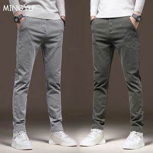 Mingyu Brand Classic Work Stretch Cargo Pants Men Cotton Slim Fit Grey Green Korea Autumn Winter Tjock Casual Trousers Male 240122