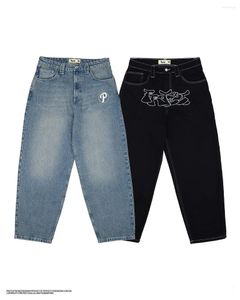 Damen Jeans Y2k Hip Hop Retro Street Baggy Harajuku Goth Tide Protect Print Denim Hosen Mode Lässige Hose mit weitem Bein Streetwear