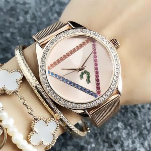 Брендовые кварцевые наручные часы для женщин и девочек с цветным хрустальным треугольным циферблатом, металлический стальной ремешок, часы GS16 214z
