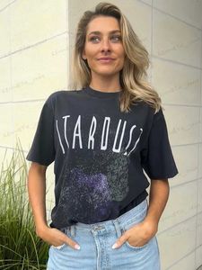 Kadın T-Shirt Sanatsal Grafik Stardust T-Shirts Kadınlar 2023 Yaz Yuvarlak Boyun Vintage Şık Kısa Kollu Tişört Kadın Tees Moda Giyim T240129