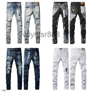 Roxo Jeans Designer Mens Retro Patchwork Calças Queimadas Selvagem Empilhado Rasgado Calças Longas Retas Y2K Baggy Lavado Desbotado para Homens 58CZ