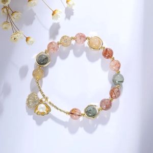 Armbanden skal formar pärla multicolor naturliga rutilerade kvartspärlade strängarmband för kvinnor kvinnliga lyckliga modesmycken ybr586