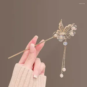 Raincoats Vanika Vintage Chinese Style Hair Stick Tassels Pearls Hairn Pins Elegant Butterfly Flower Pins Clip Summer Accessories Gifts