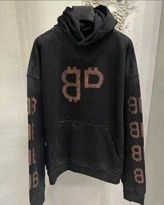 Мужские толстовки с капюшоном Paris New Bb Washed Old Heavy Industry Wear Семейный черный свитер унисекс с капюшоном