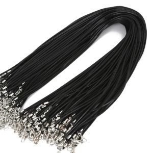 Colar 100 pçs/lote granel 12mm preto cera couro cobra colares cabo corda fio extensor corrente para fazer jóias por atacado