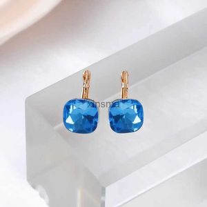 Stud Blue Crystal Square Dangle örhängen för kvinnor glänsande litet geometriskt uttalande koreanska mode flickor öron smycken födelsedagspresent yq240129