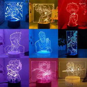 Night Lights Hunter X HXH Killua Hisoka Kurapika Feitan Anime Figur 3D LED -lampan för sovrummet Avatar födelsedagspresent